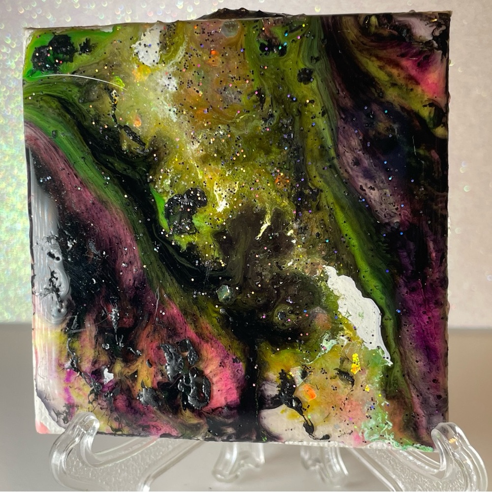 Blacklight Resin Abstract Multicolor Art Piece